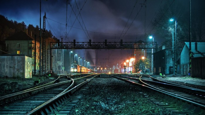 Moody Landscape in Navy Tones — Trains wallpaper