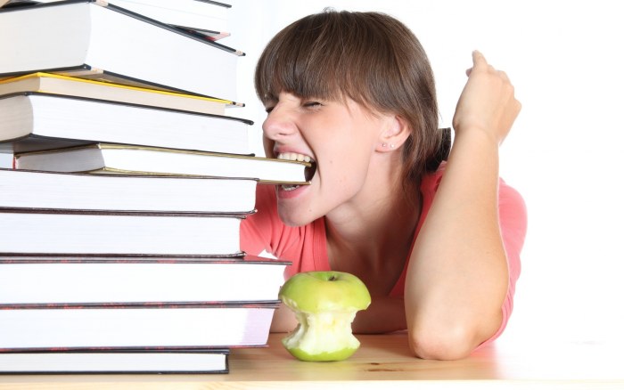 Playful Student with a Stack of Books Wallpaper — People / Portraits wallpaper