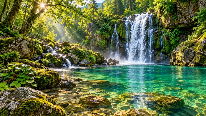 Emerald Forest Waterfall — Nature wallpaper