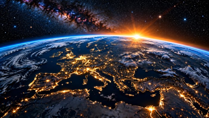Earth Sunrise Over Europe 4K Wallpaper — Earth from Space wallpaper