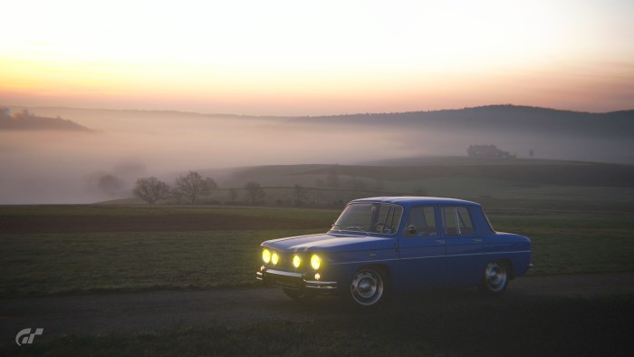Blue Vintage Sedan at Sunrise — Cars wallpaper