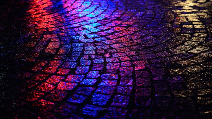 Neon Reflections on Cobblestones Wallpaper — Abstract wallpaper