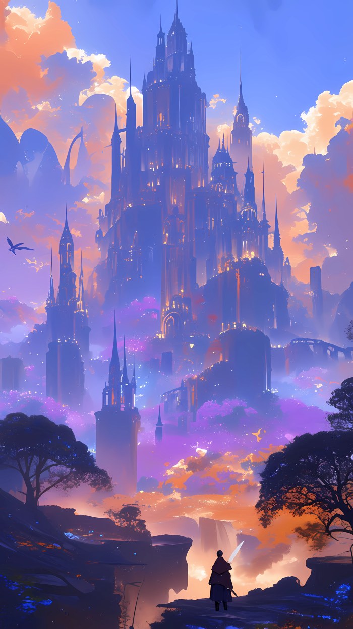 Cool-Toned Castle Phone Wallpaper — Anime wallpaper