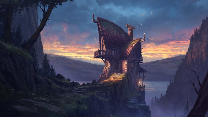 Woodland Cottage at Sunset Wallpaper — Fantasy wallpaper