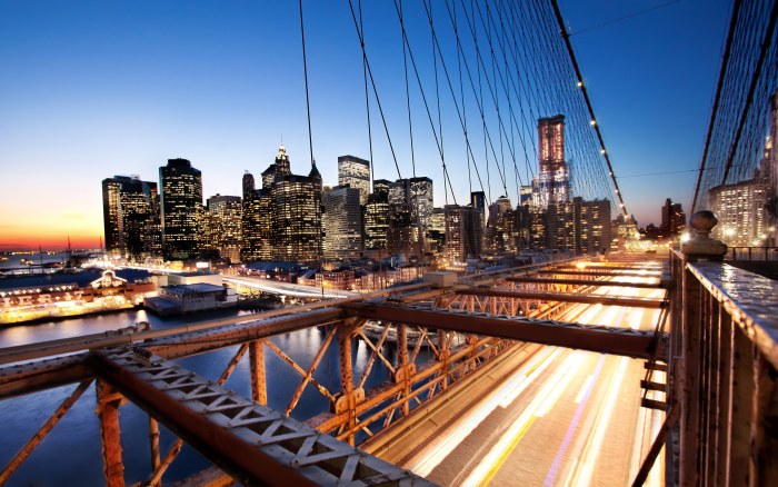 Suspension Bridge and City Light Trails Wallpaper — City wallpaper