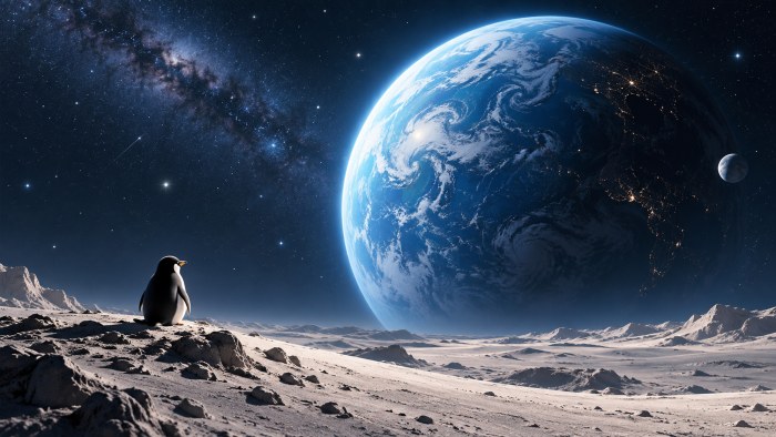 Linux Penguin on the Moon 4K Wallpaper — Linux wallpaper
