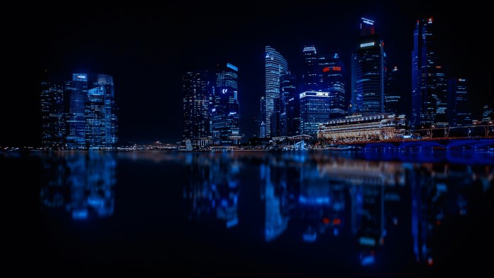 Singapore Cityscape Nightscape Modern Urban Reflections Wallpaper — City wallpaper