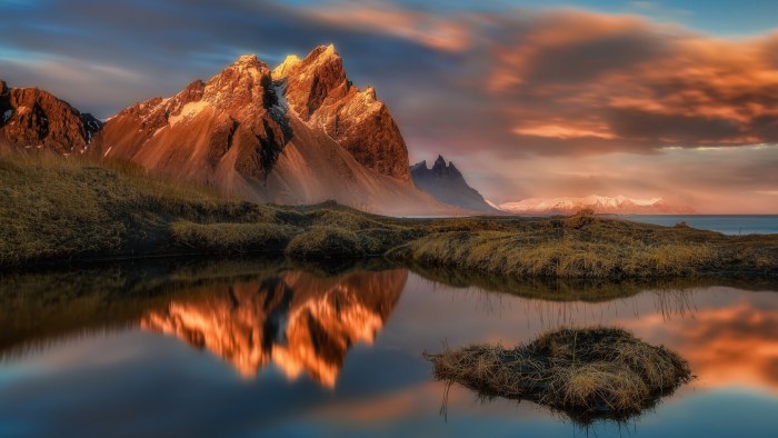 Lake and Mountains in Olive Light — Sunsets & Sunrises wallpaper