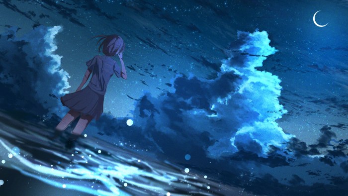 Illustrated Scene Blue 4K Wallpaper — Anime wallpaper