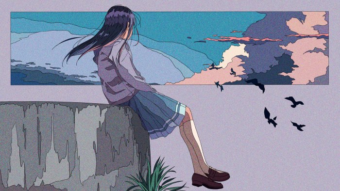 Anime Girl on a Windy Hillside — Anime wallpaper