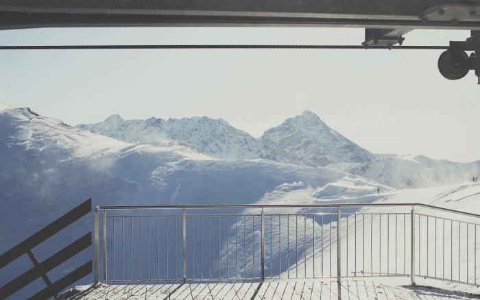 Snowy Mountain View from a Balcony Wallpaper — Nature wallpaper