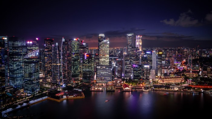 Singapore Cityscape Panorama City Lights Nightscape Wallpaper — City wallpaper