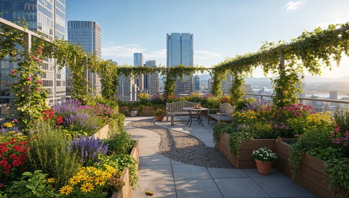 Garden with City Skyline — City wallpaper