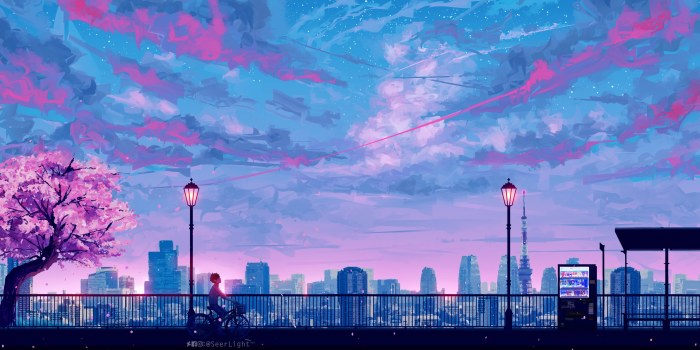 Cool-Toned Painting with Sky — Anime wallpaper