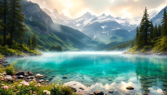 Serene Mountain Lake in Cool-Toned Light — Mountains wallpaper