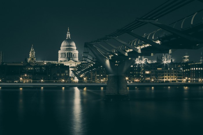 River and Bridge in Navy Light — Nature wallpaper