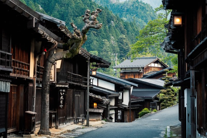 Traditional Village Street in the Mountains Wallpaper — Architecture wallpaper