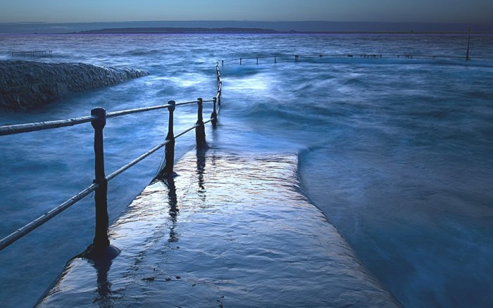 Waves Around a Coastal Railing Wallpaper — Nature wallpaper