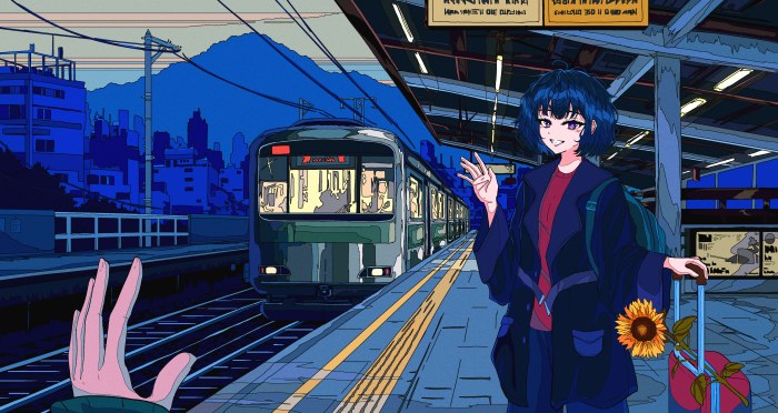 Evening Farewell at an Anime Train Platform — Anime wallpaper