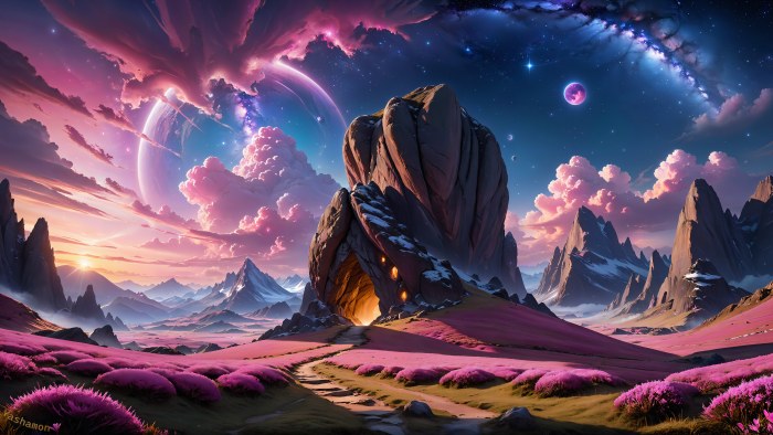 Alien Rock Formations Under a Purple Sky Wallpaper — Fantasy wallpaper