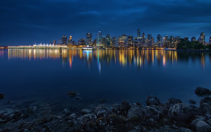 Vancouver Cityscape Night City Lights Reflections Canada Wallpaper — City wallpaper