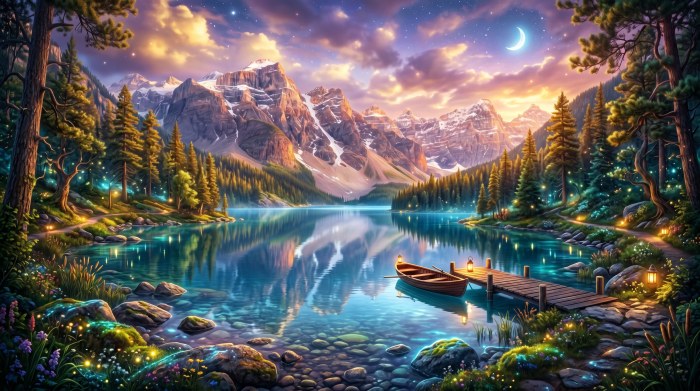 Moonlit Mountain Lake with Mountains — Mountains wallpaper