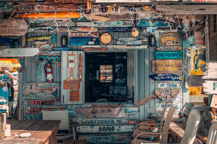 Beach Shack Covered in Signs — Ocean & Beach wallpaper