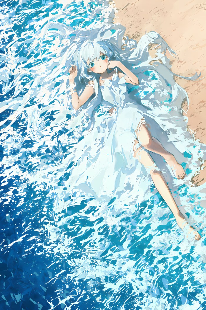 Anime Girl Lying on the Beach — Anime wallpaper