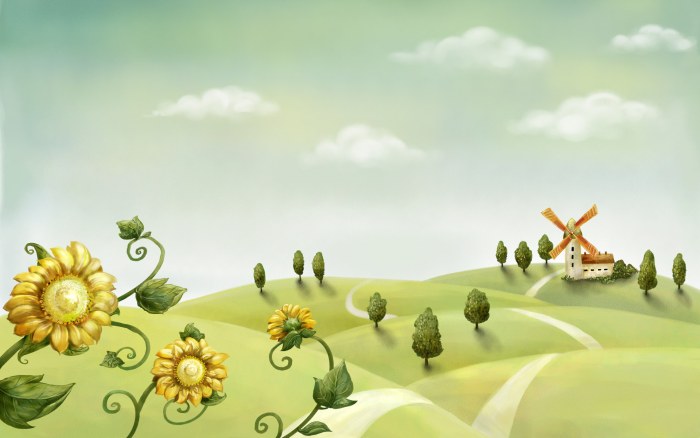Whimsical Green Hills and Windmill Wallpaper — Fantasy wallpaper