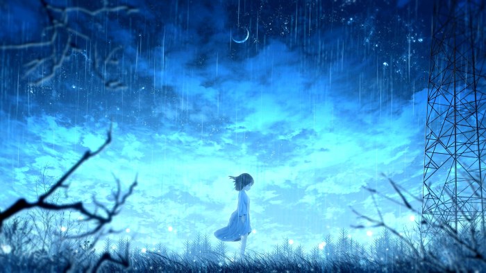 Illustrated Scene in Cool Navy Light — Anime wallpaper