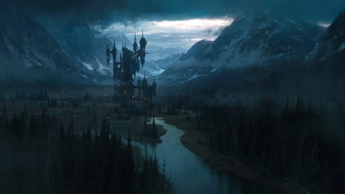 Castle in Moody Navy Light — Anime wallpaper