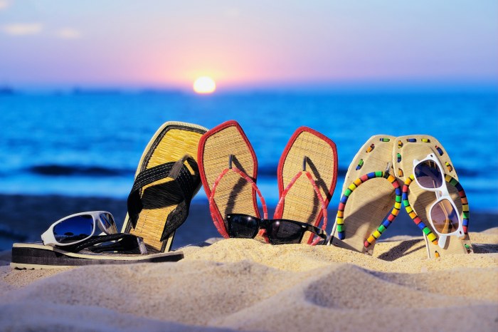 Colorful Flip Flops on a Sunset Beach Wallpaper — Nature wallpaper