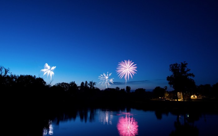Fireworks Reflected in a Lake Wallpaper — Nature wallpaper