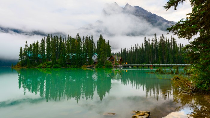 Turquoise Lake with Forest Islands — Nature wallpaper