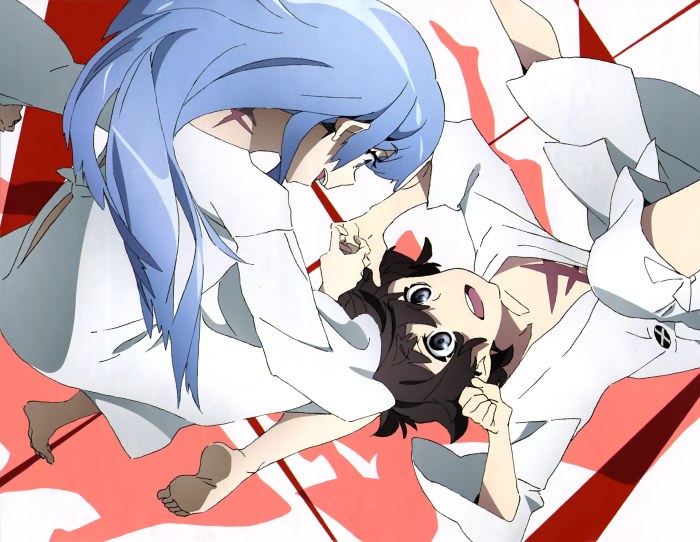 Blue-Haired Girl and Boy in White Robes — Anime wallpaper