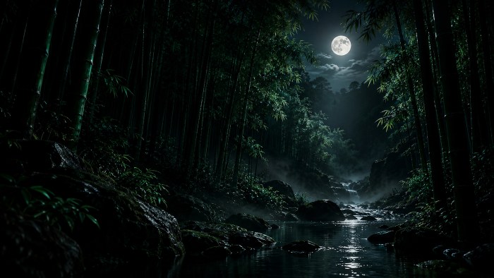 Moonlit Misty Bamboo Forest 4K Wallpaper — Nature wallpaper