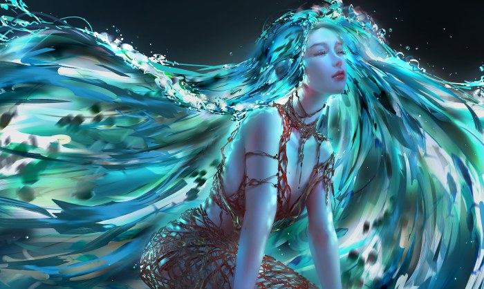 Turquoise-Haired Ocean Spirit — Fantasy wallpaper