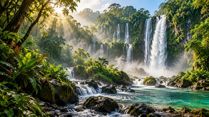 Tropical Waterfall Valley 4K Wallpaper — Nature wallpaper